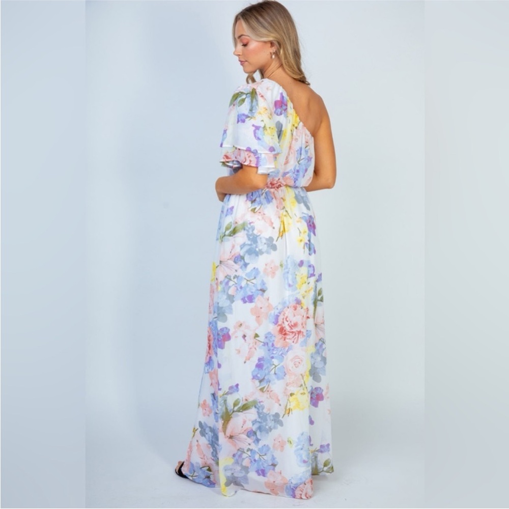 White Birch Garden Diva Pastel Floral One-Shoulder Maxi Dress S - Picture 2 of 5
